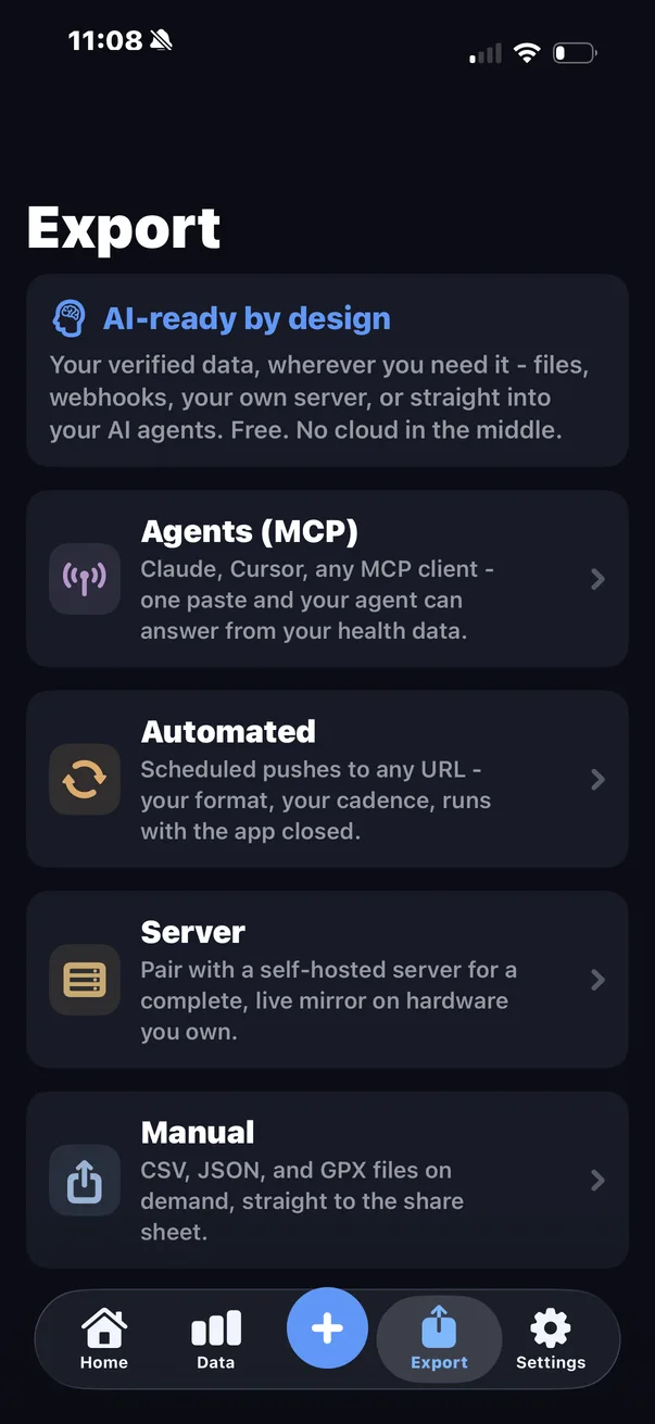 Export: Agents (MCP), Automated, Server, Manual